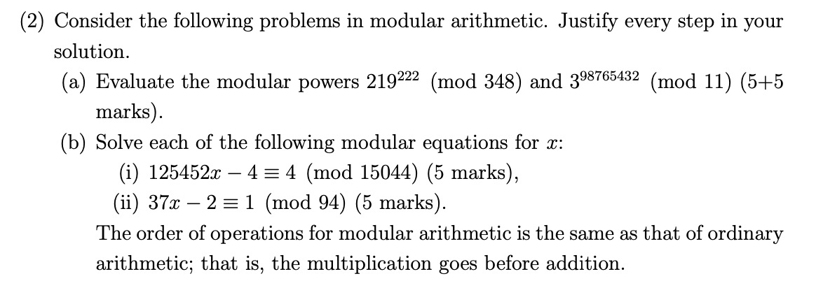 (2) Consider the following problems in modular