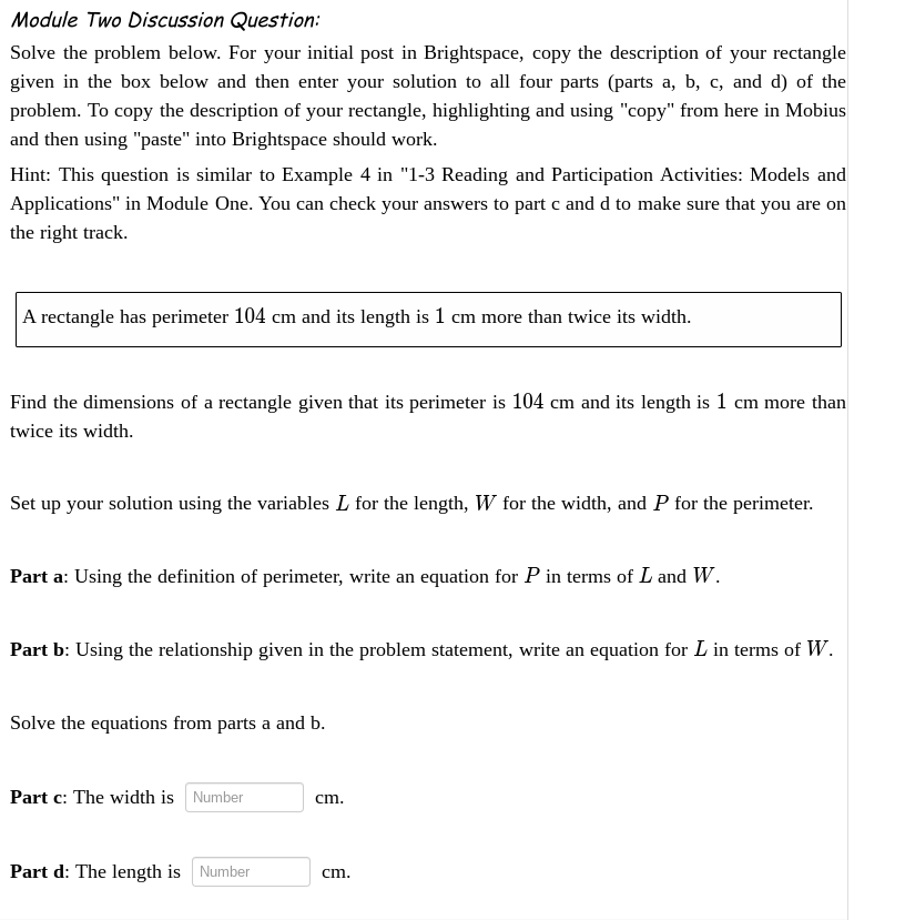 Module Two Discussion Question: Solve the problem