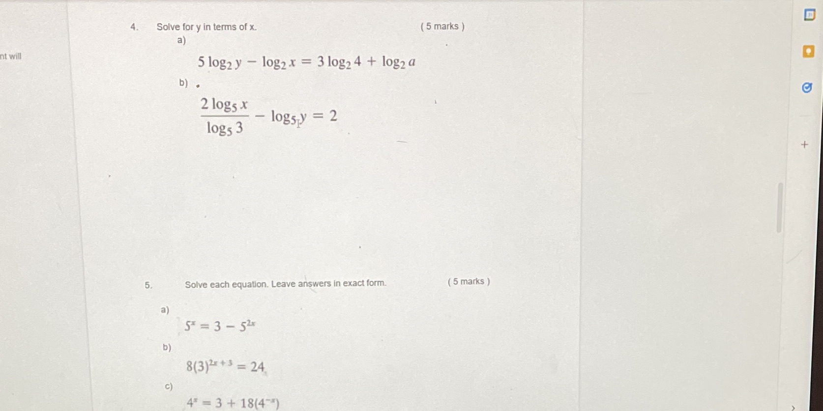 Please answer both 4 and 5 questions 4. Solve for