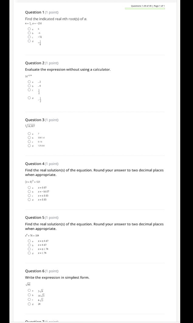 Please show work Questions 1-49 of 49 | Page 1 of