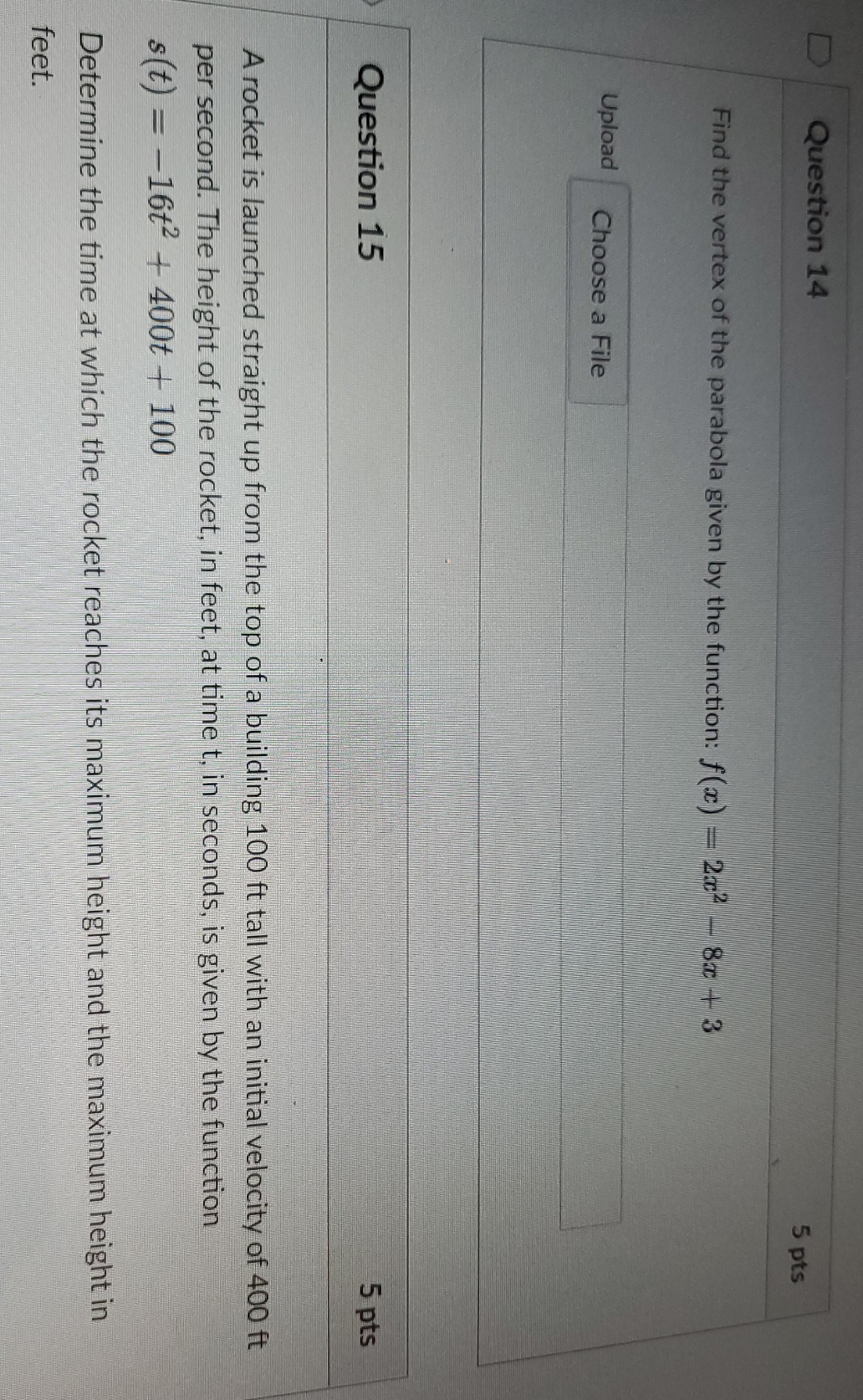 pleasehelp Question 14 5 pts Find the vertex of