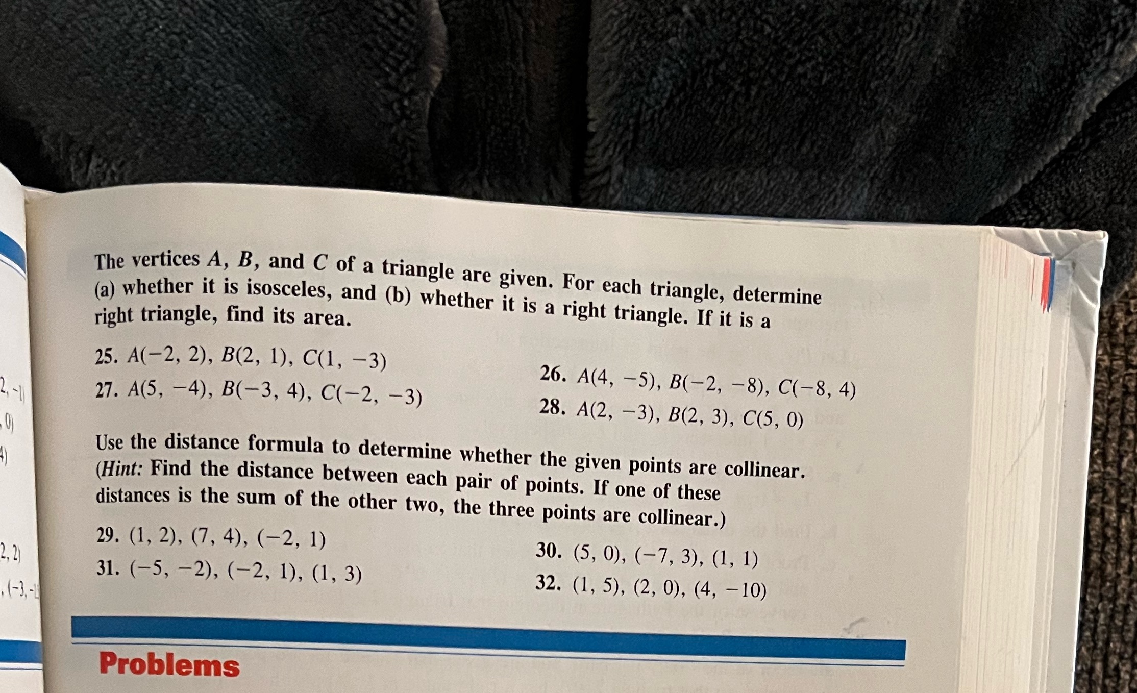 The vertices A, B, and C of a triangle are given.