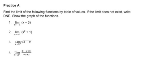 Practice A Find the limit of the following