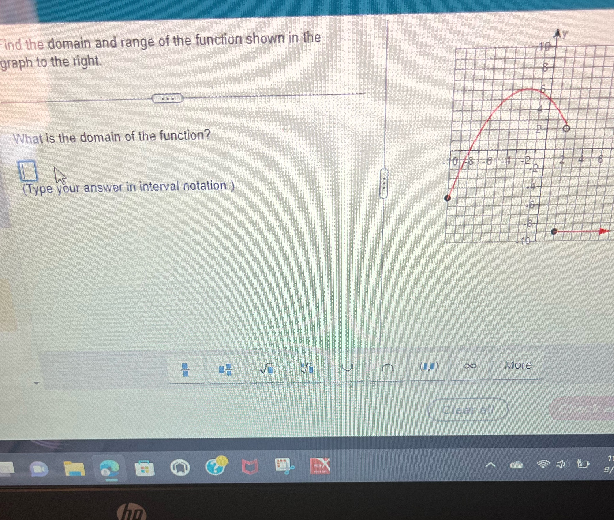 Find the domain and range of the function shown