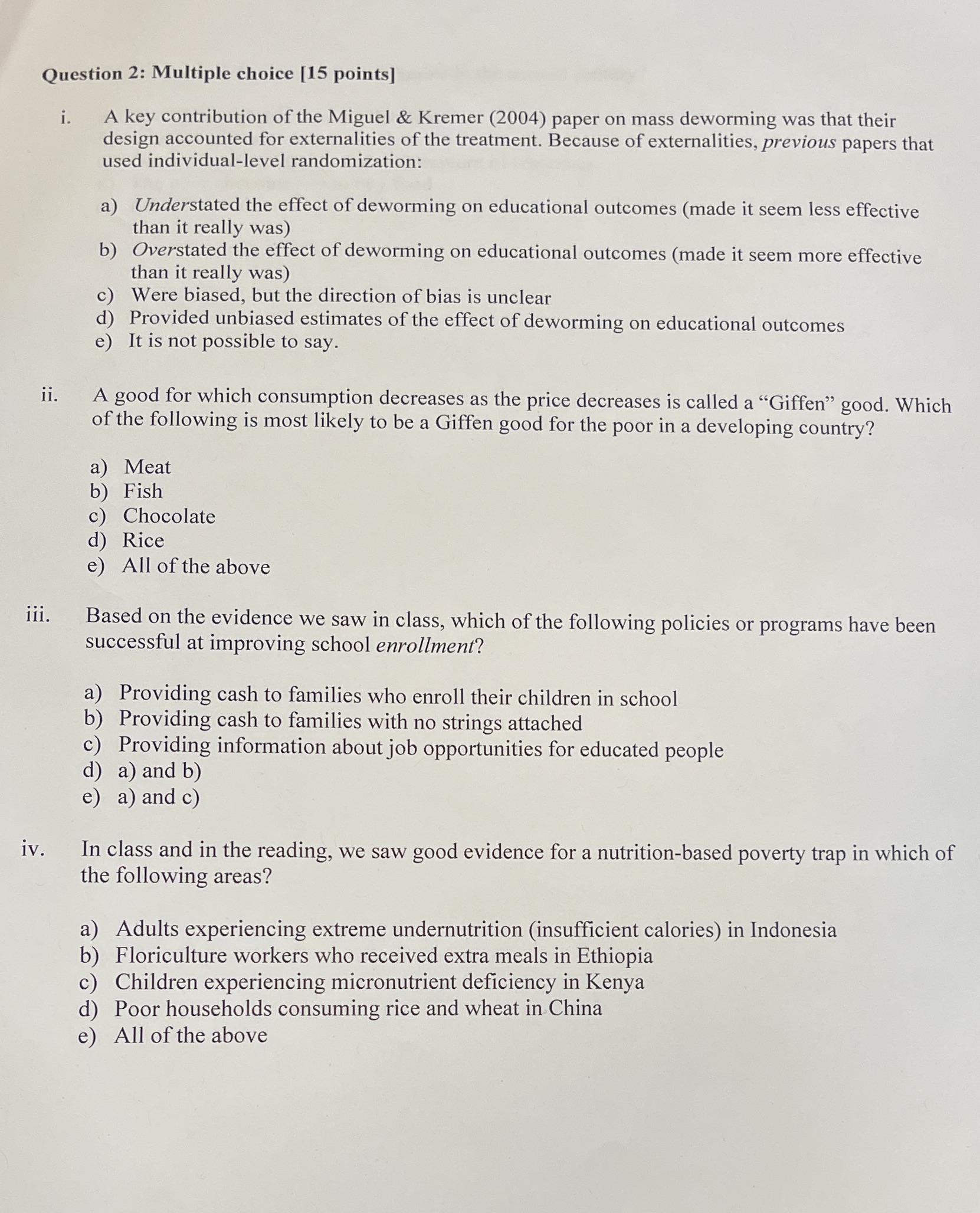 Please help me Question 2: Multiple choice [15