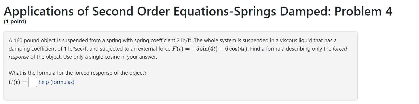 Applications of Second Order Equations-Springs
