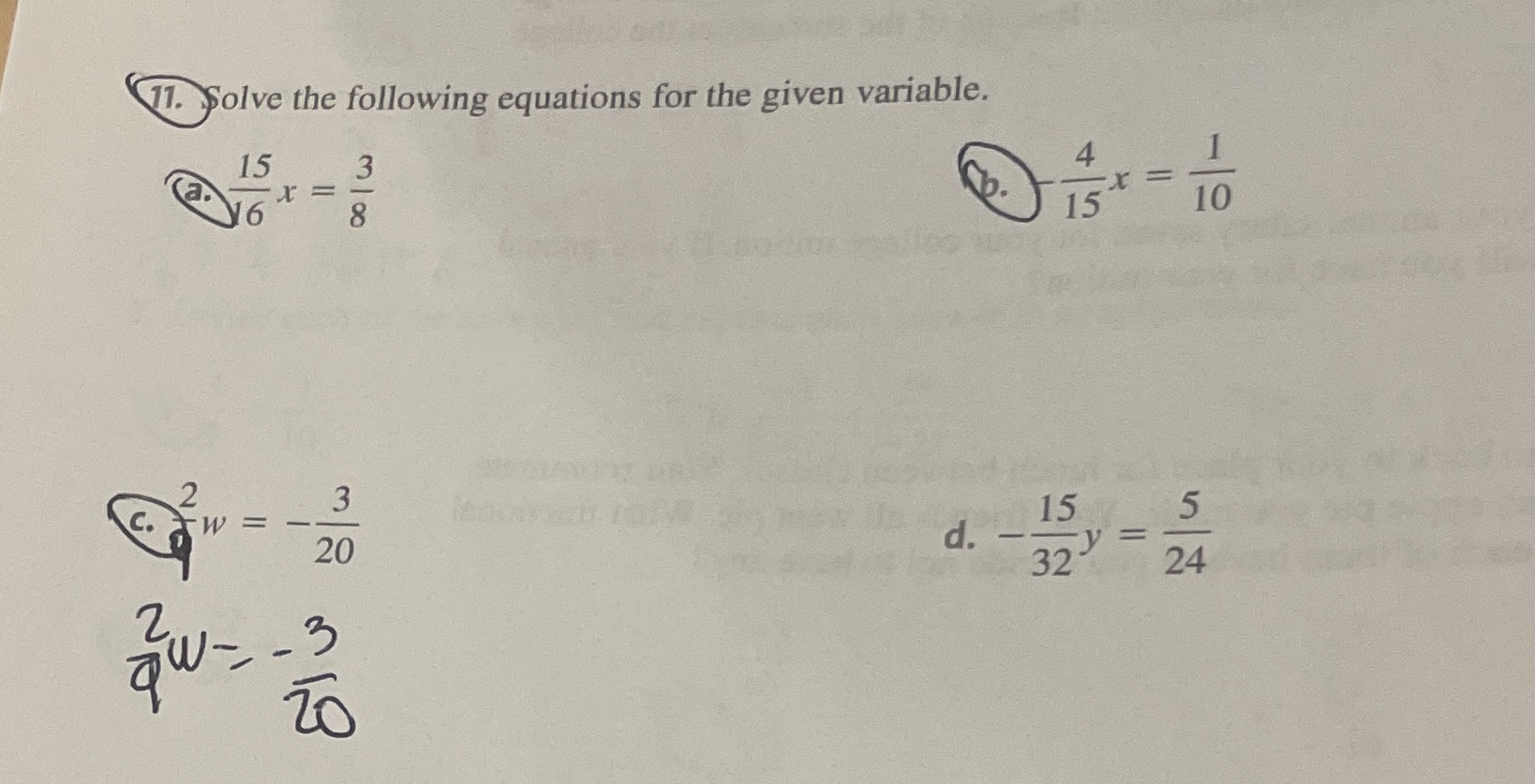 11. Solve the following equations for the given