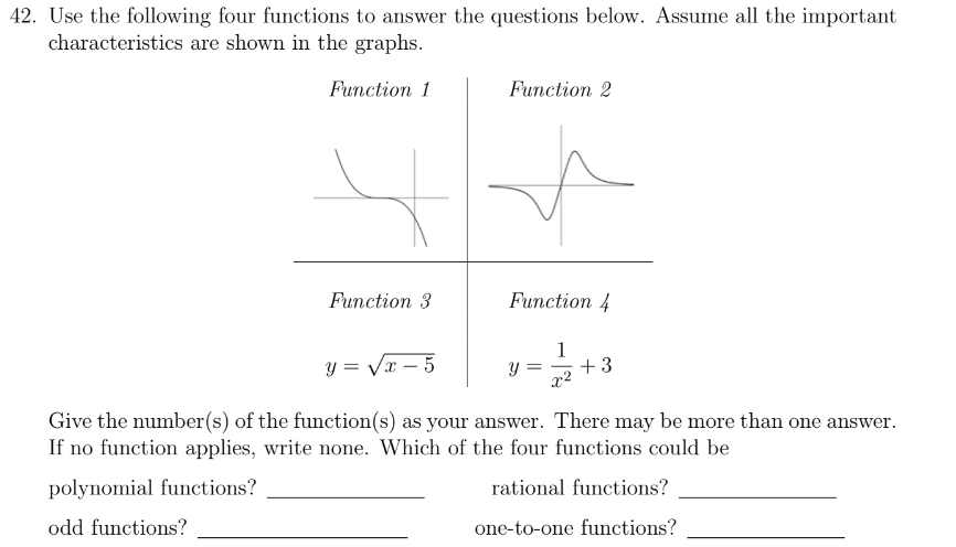 42. Use the following four functions to answer
