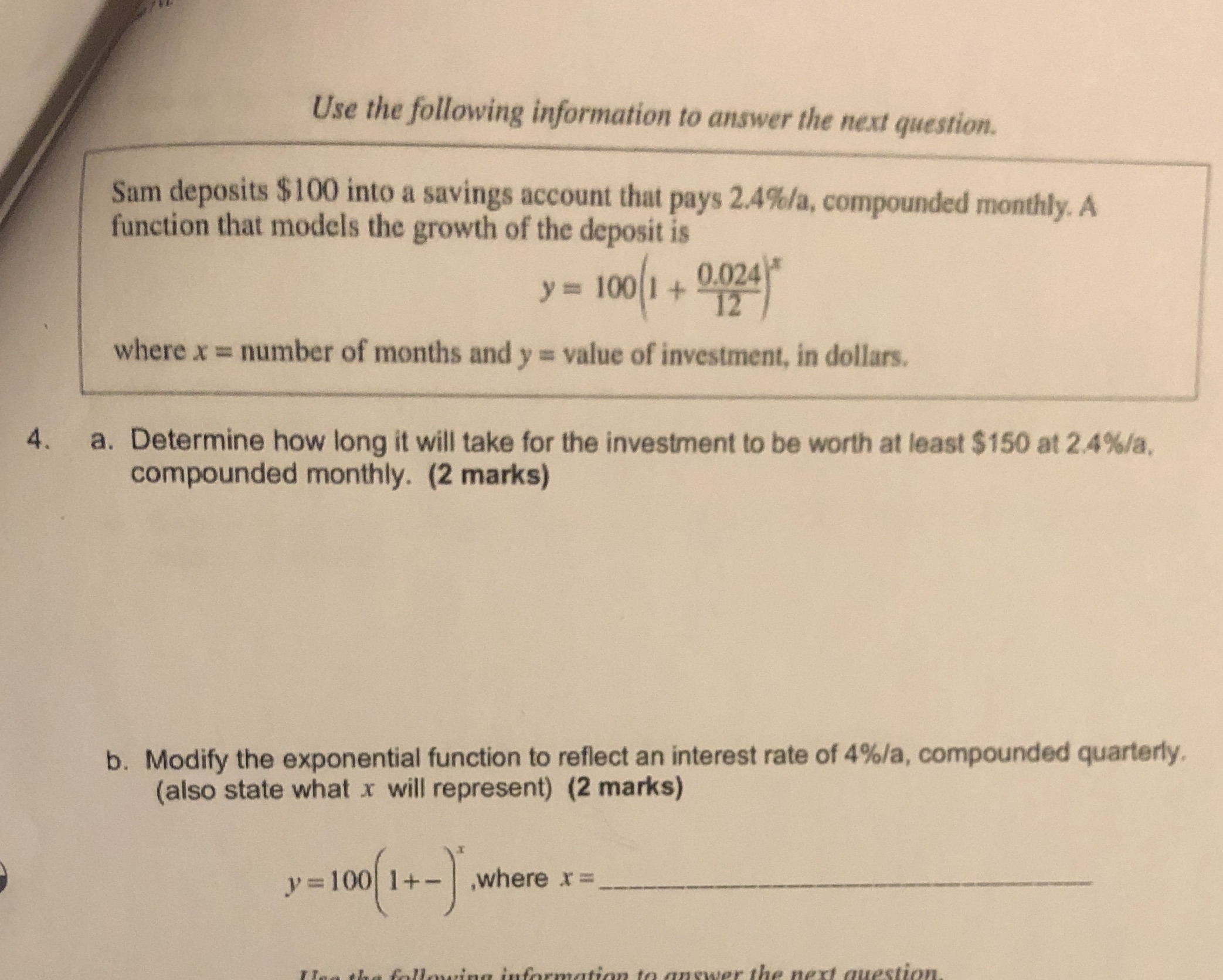 Use the following information to answer the next