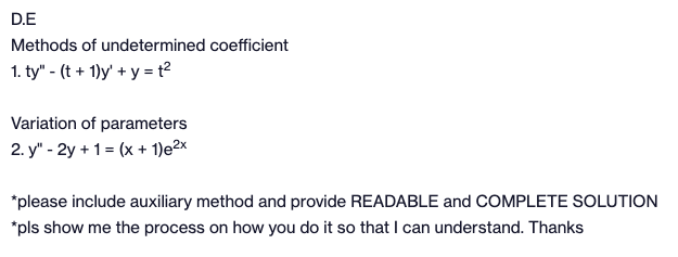 D.E Methods of undetermined coefficient 1. ty" -