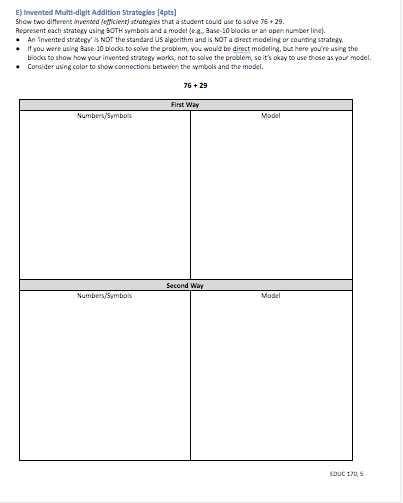 E Invented Multi-digit Addition Strategies [4pts]