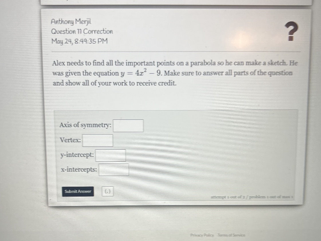 Anthony Merjl Question 11 Correction May 24,