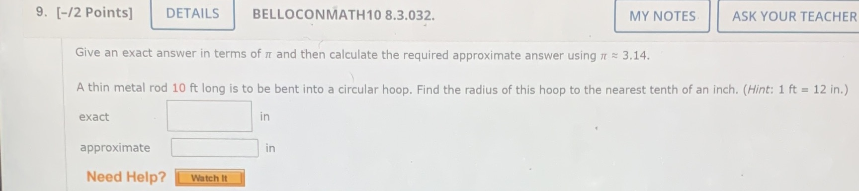 9. [-/2 Points] DETAILS BELLOCONMATH 10 8.3.032.