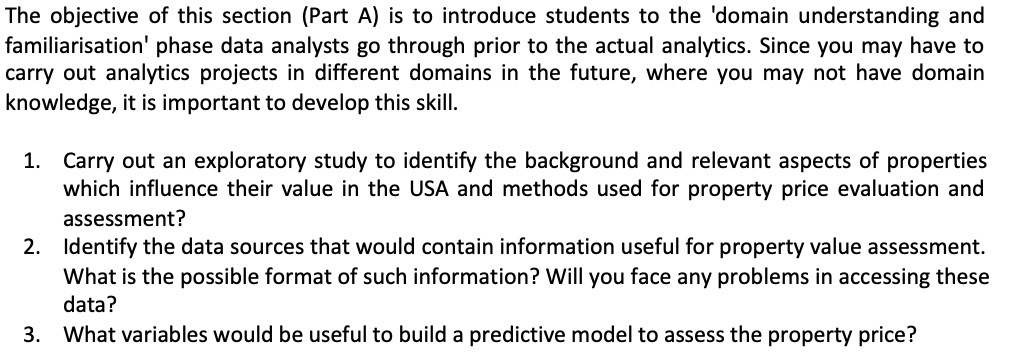 The objective of this section {Part A} is to