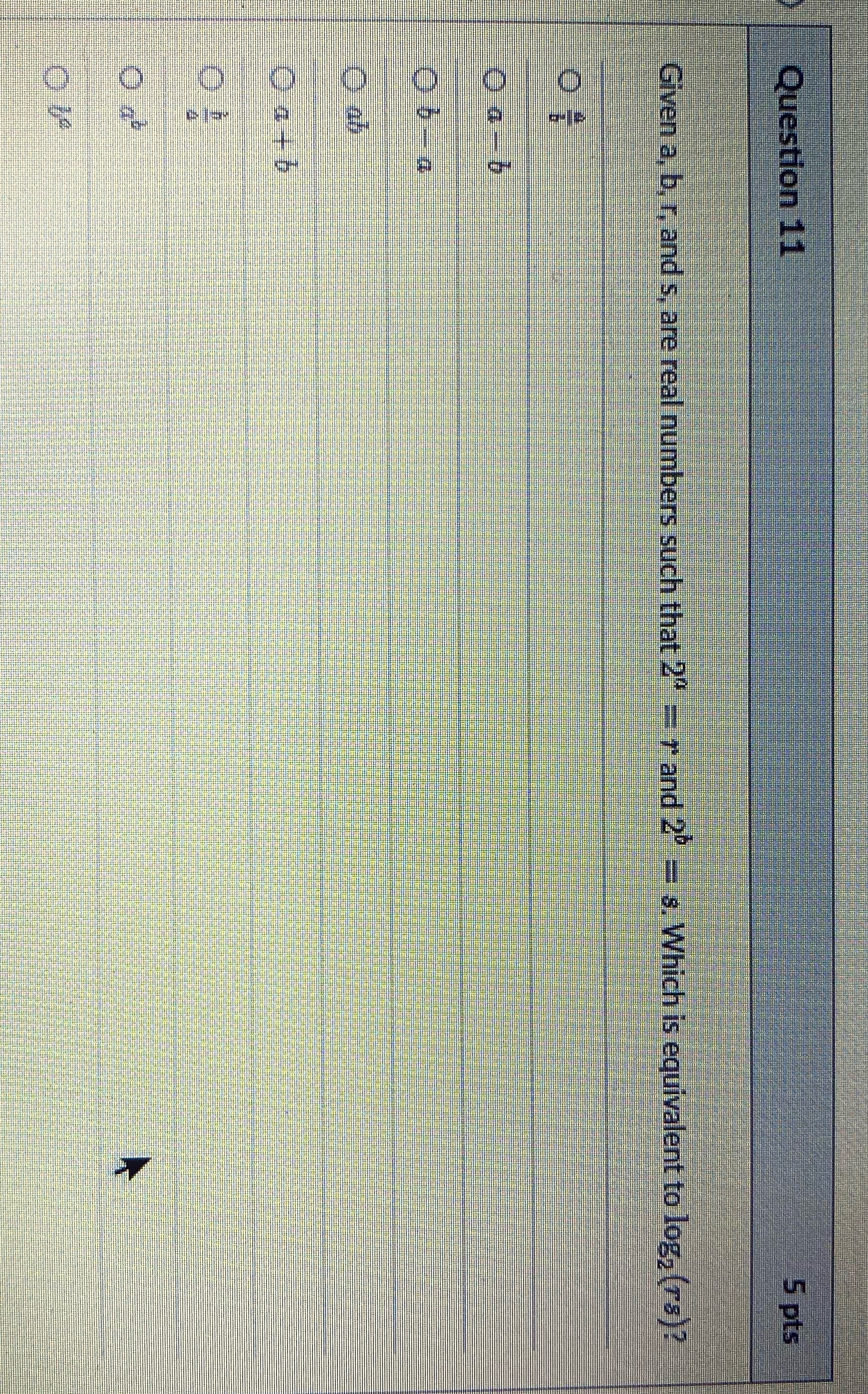 Question 11 5 pts Given a, b, r, and s, are real