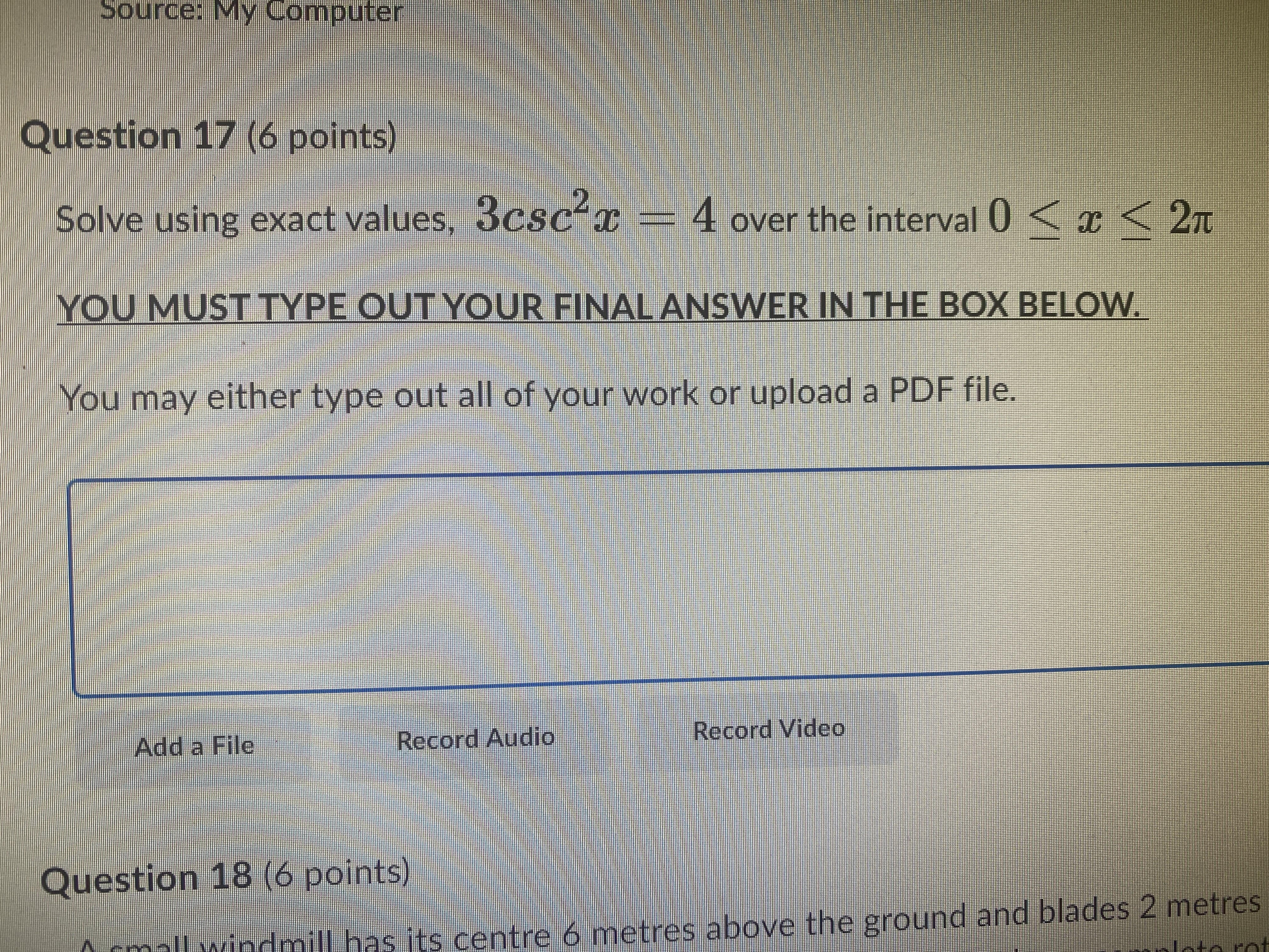 source: My Computer Question 17 (6 points) Solve
