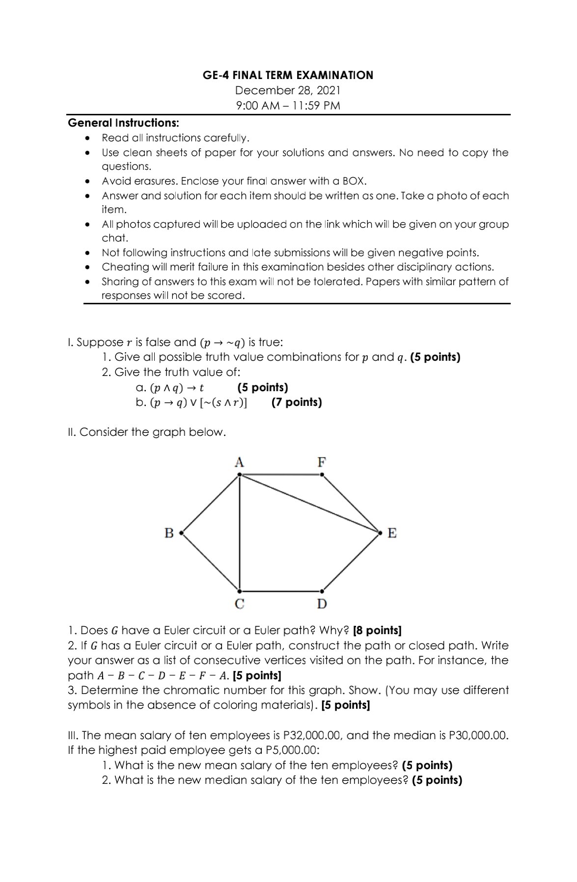 GE-4 FINAL TERM EXAMINATION December 28. 202]