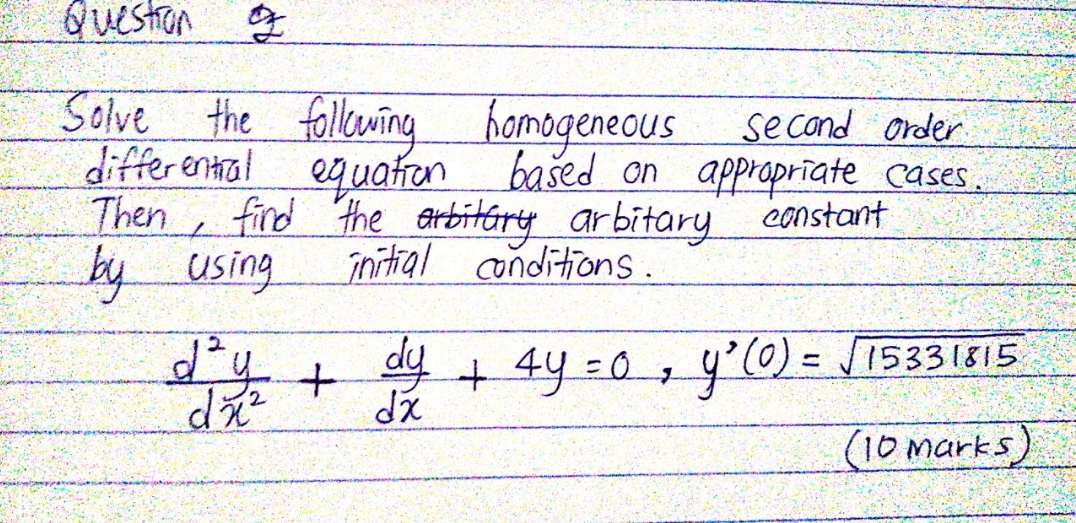 DIFFERENTIAL EQUATIONS Question Solve the