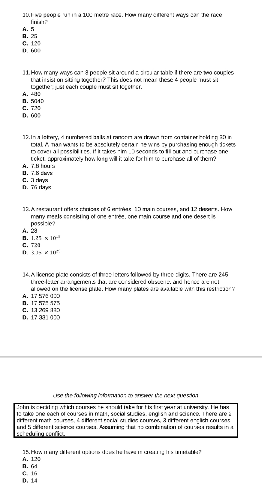 could you please solve these questions? 10. Five