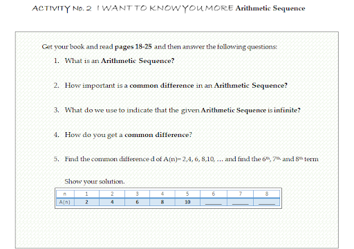 ACTIVITY NO. 2 I WANT TO KNOW YOU MORE Arithmetic