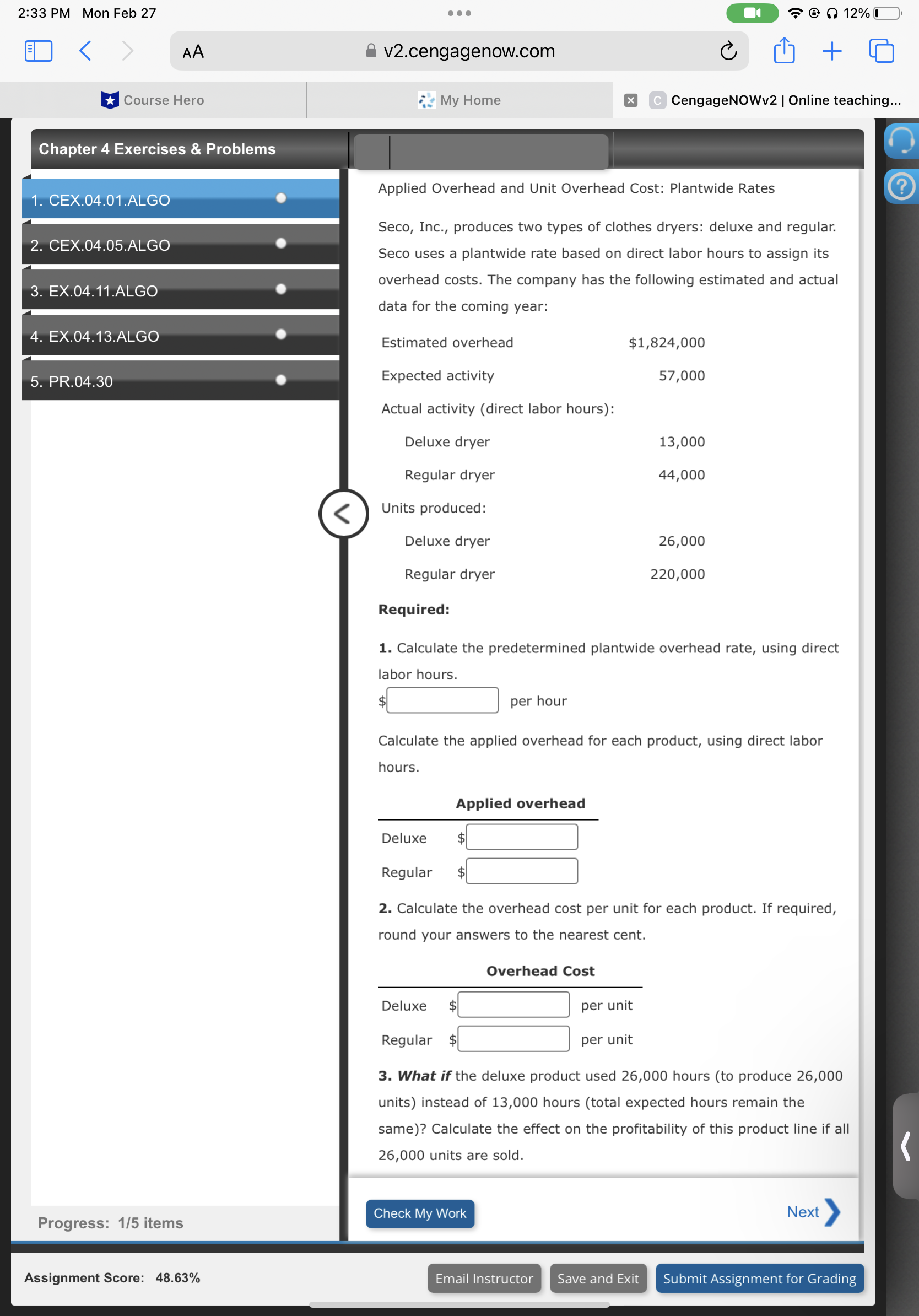 Applied Overhead and Unit Overhead Cost: