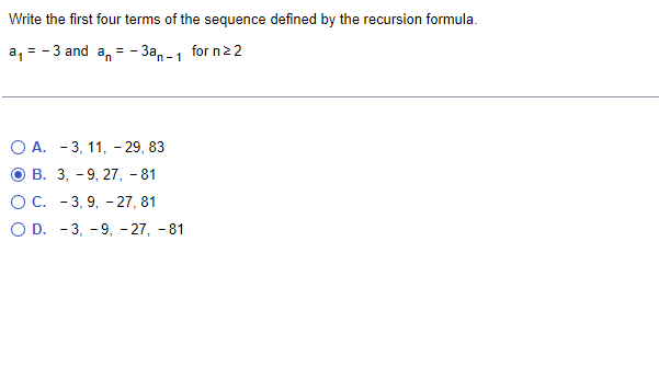 Write the first four terms of the sequence