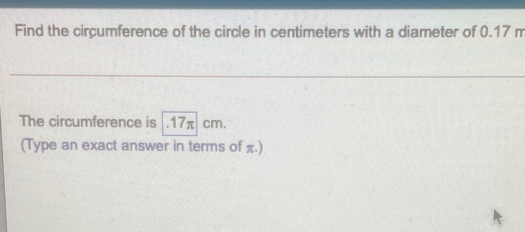 Meters to centimeters Find the circumference of