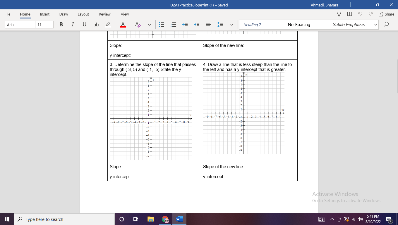 complete the questions. U2A1PracticeSlopeYint (1)