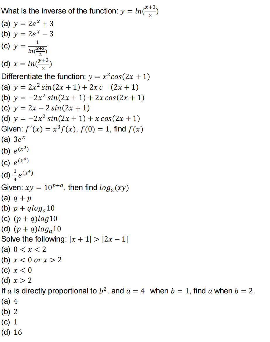 What is the inverse of the function: y = In(,)