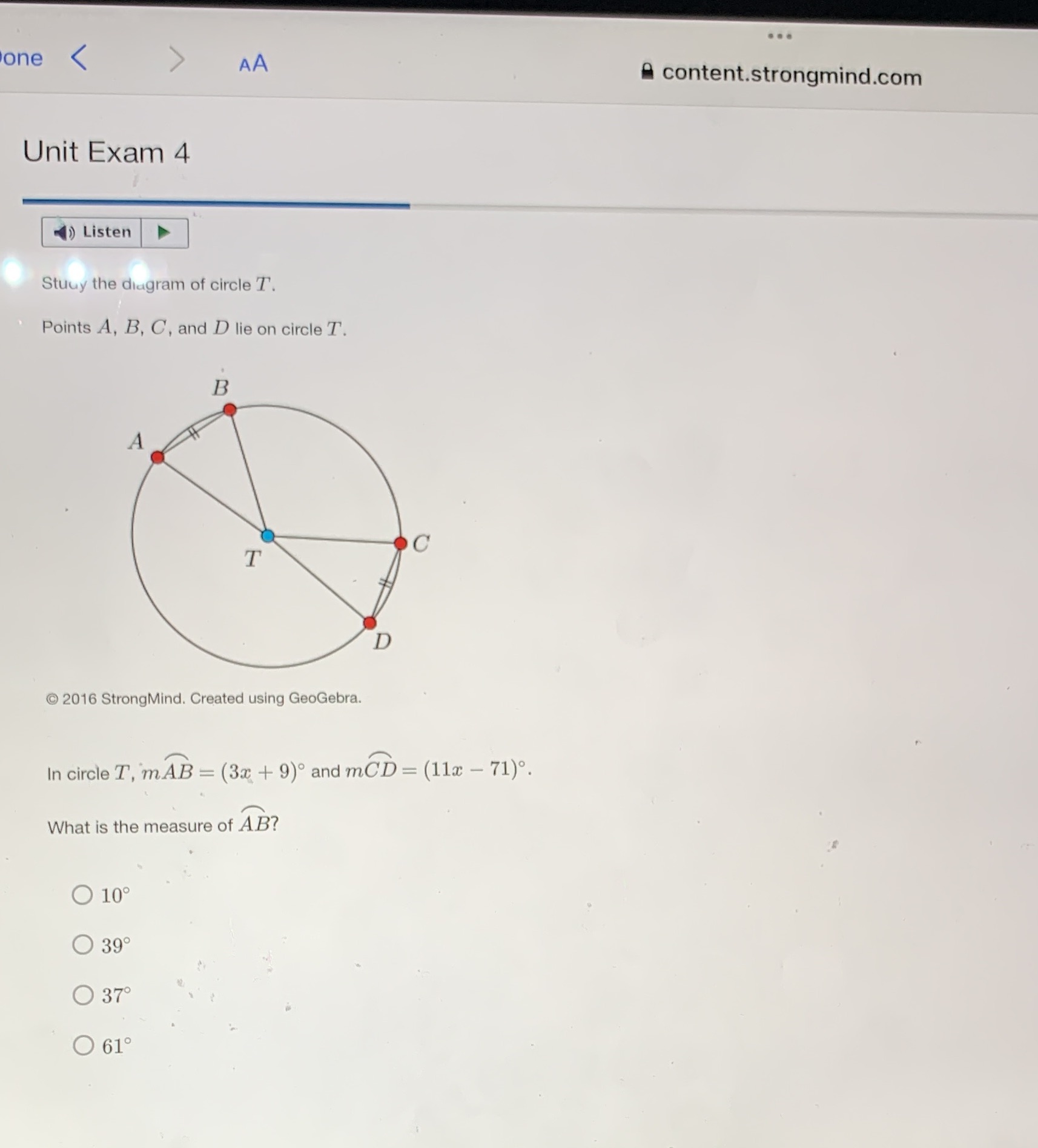 one < ... AA A content.strongmind.com Unit Exam 4