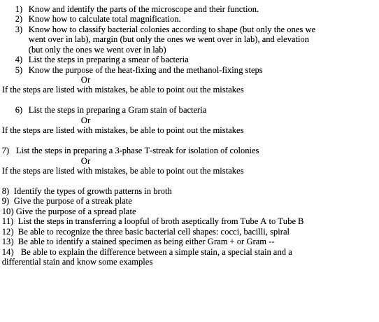 1) Know and identify the parts of the microscope