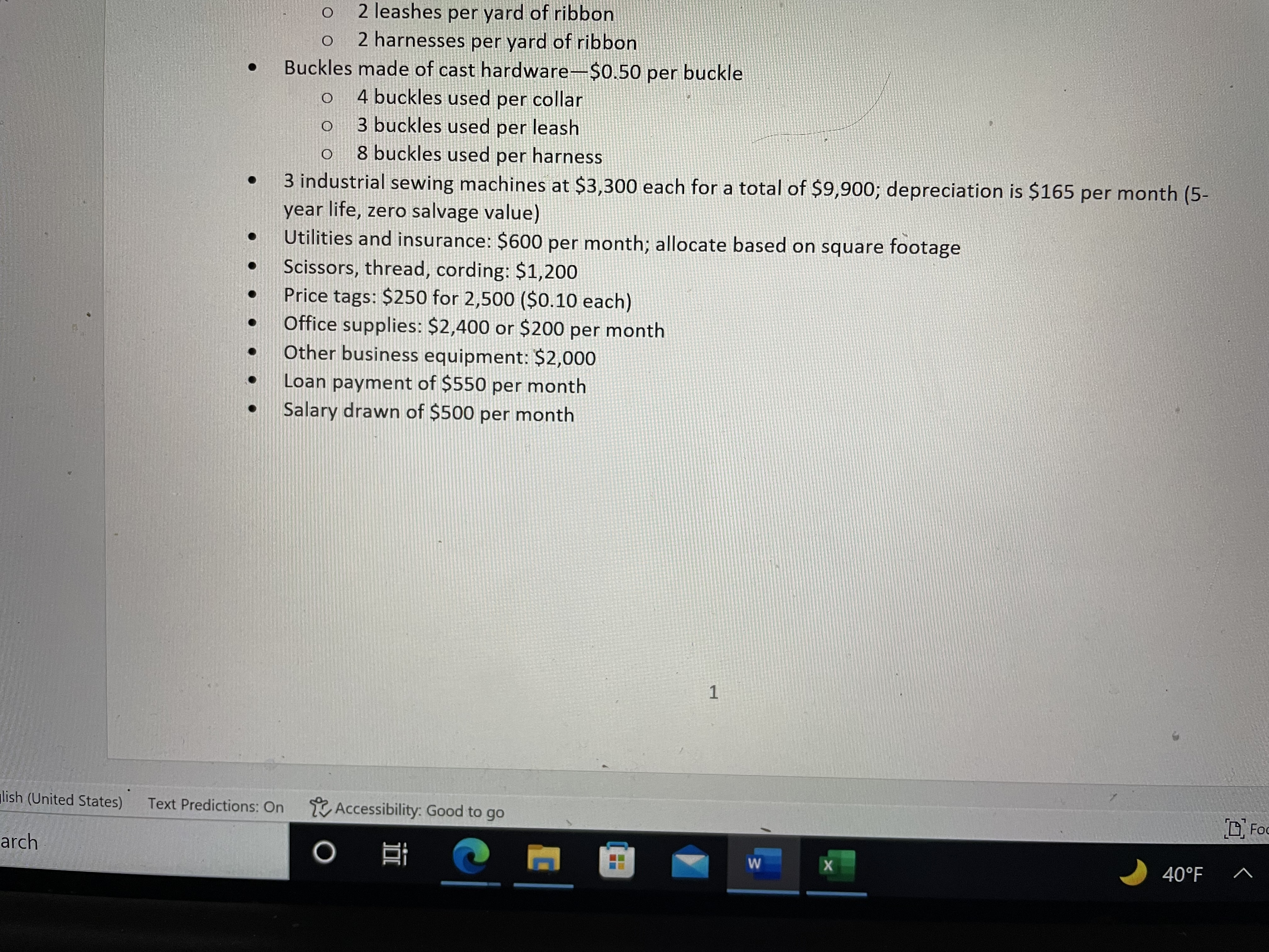 snhu ACC 202 Milestone One: Operational Costs