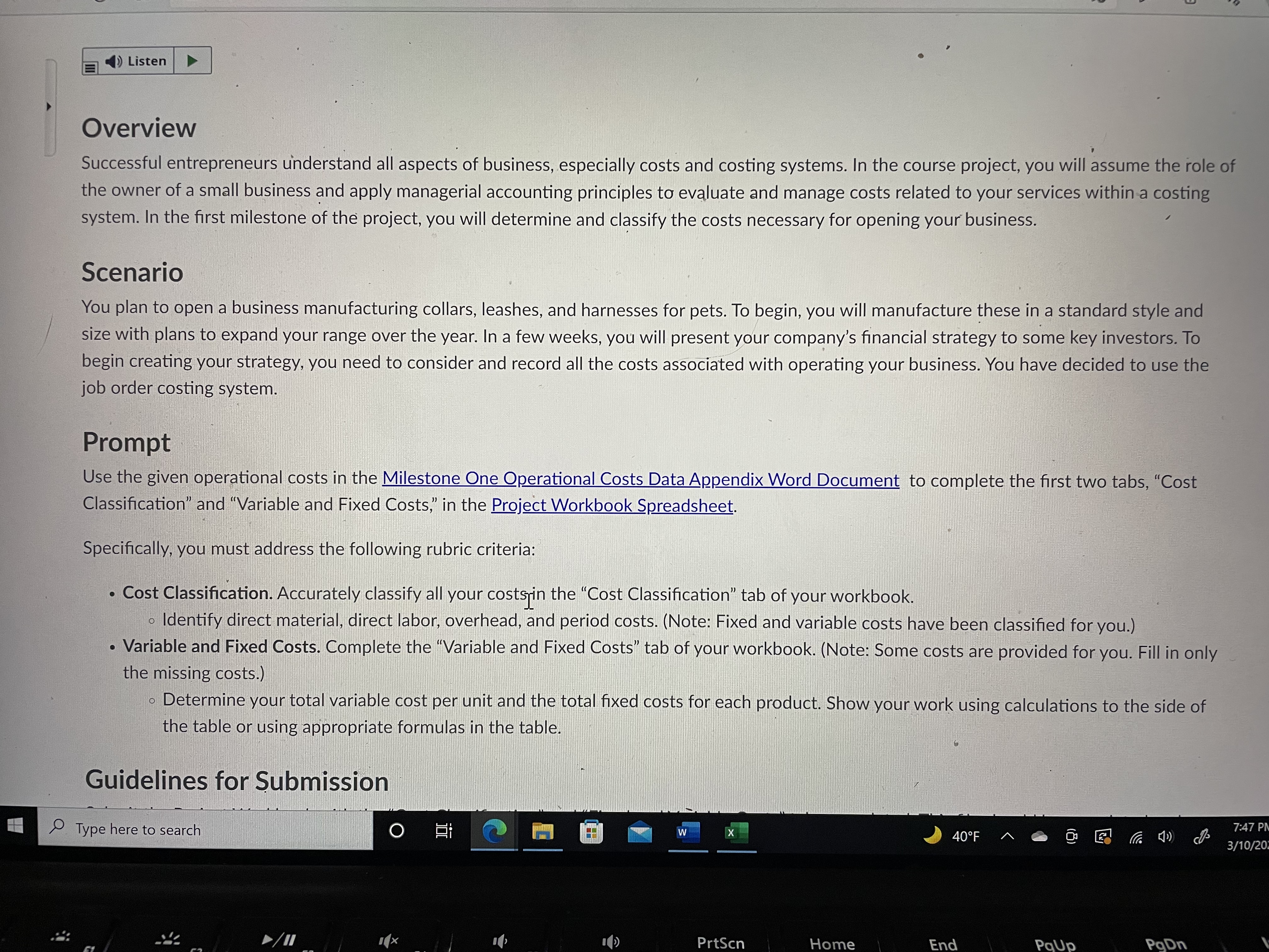 snhu ACC 202 Milestone One: Operational Costs