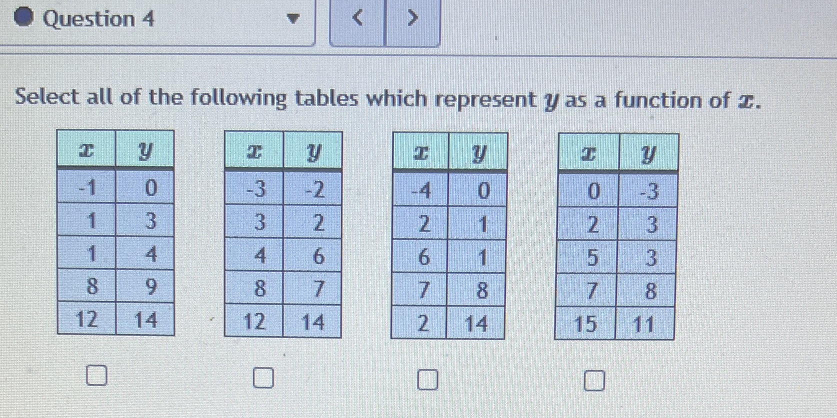 Question 4 Select all of the following tables