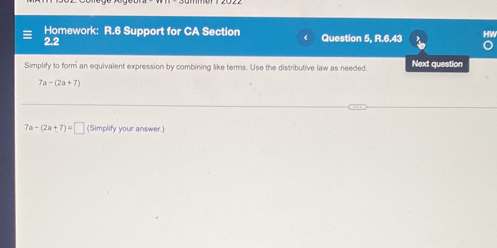 E Homework: R.6 Support for CA Section HW 2.2