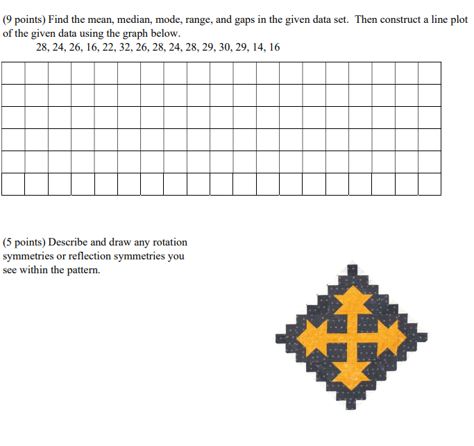 {9' points] Find the mean, median, mode,