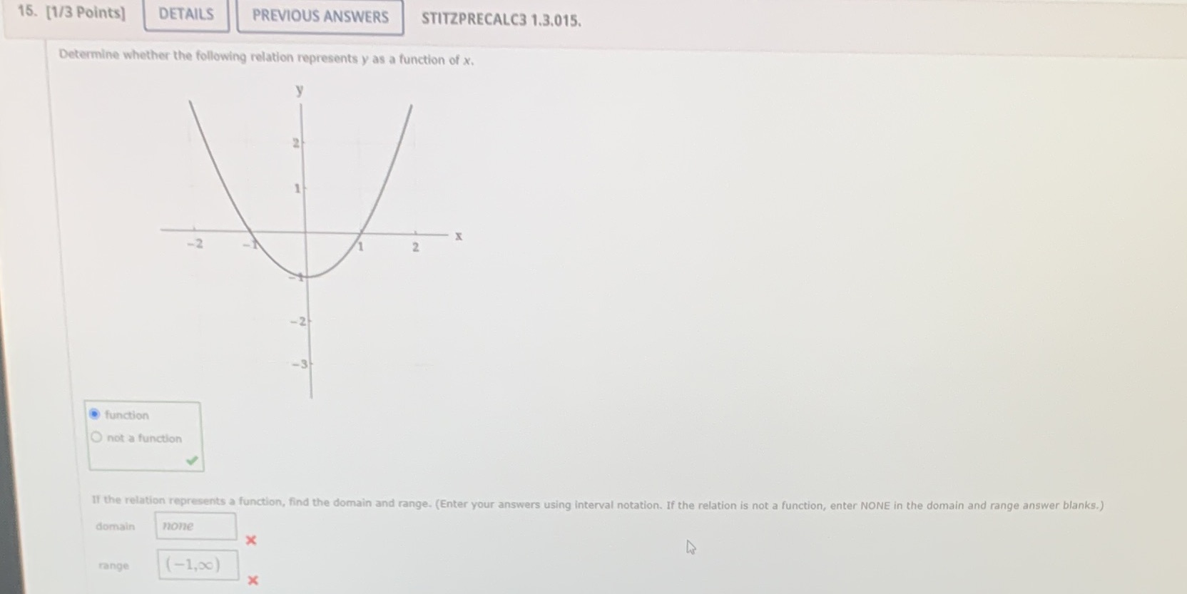 15. [1/3 Points] DETAILS PREVIOUS ANSWERS
