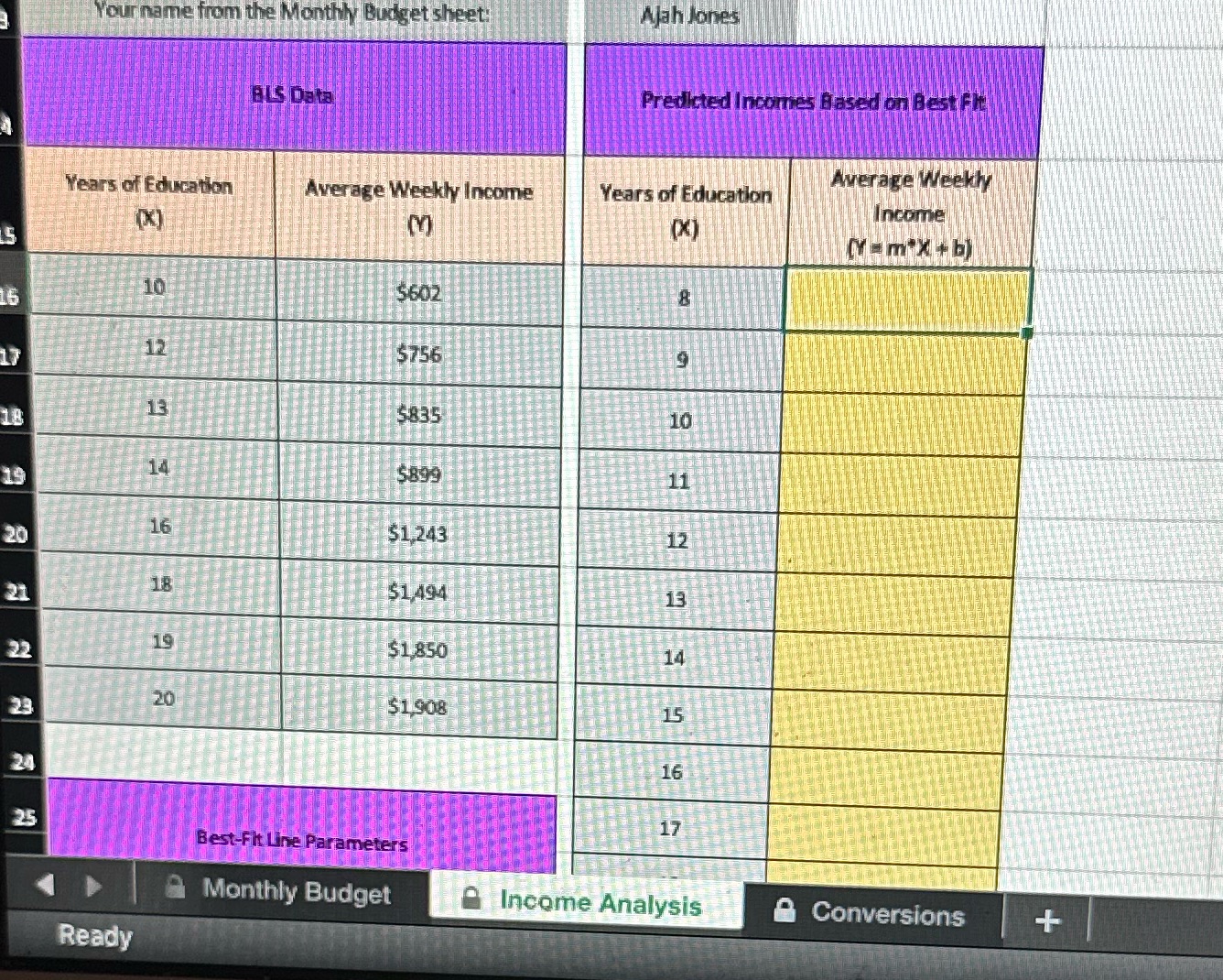 How do I plug in the formula for the last column?