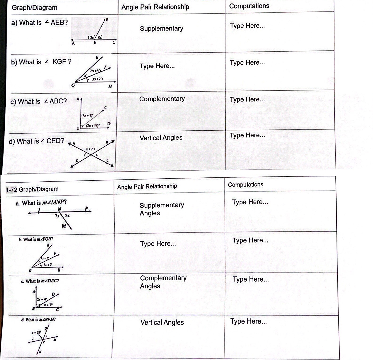 I need to figure out the angle pair relationship