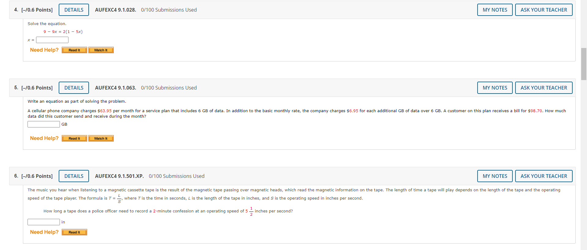 4. [-/0.6 Points] DETAILS AUFEXC4 9.1.028. 0/100