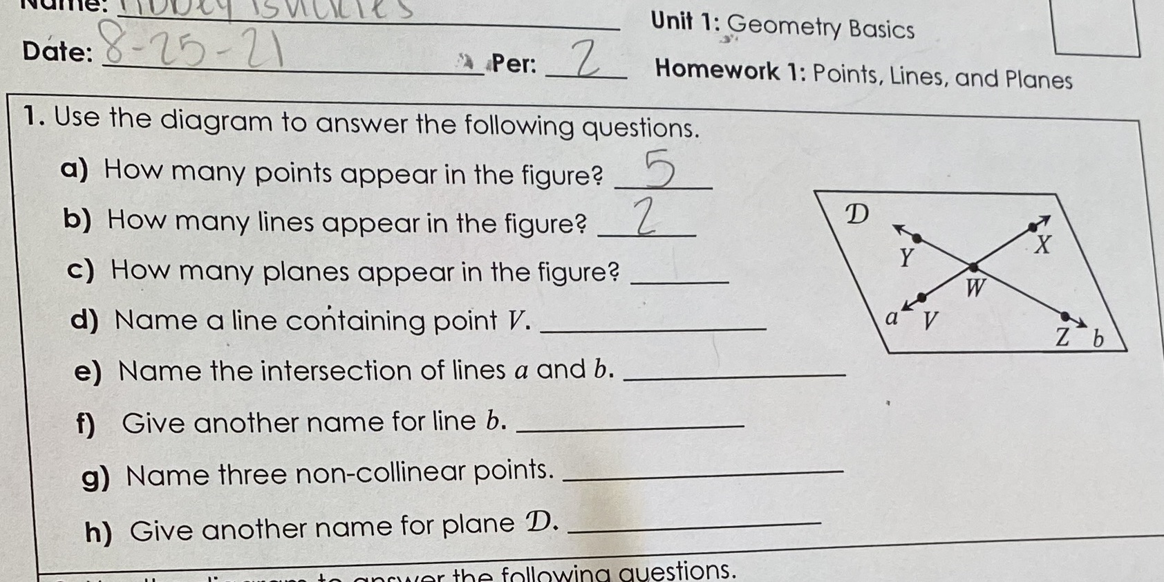 lane. IOUSVCLIES Date: 8-25- 21 Unit 1: Geometry