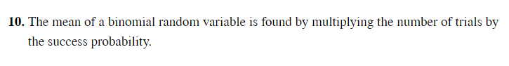 10. The mean [if a binomial tandem variable is