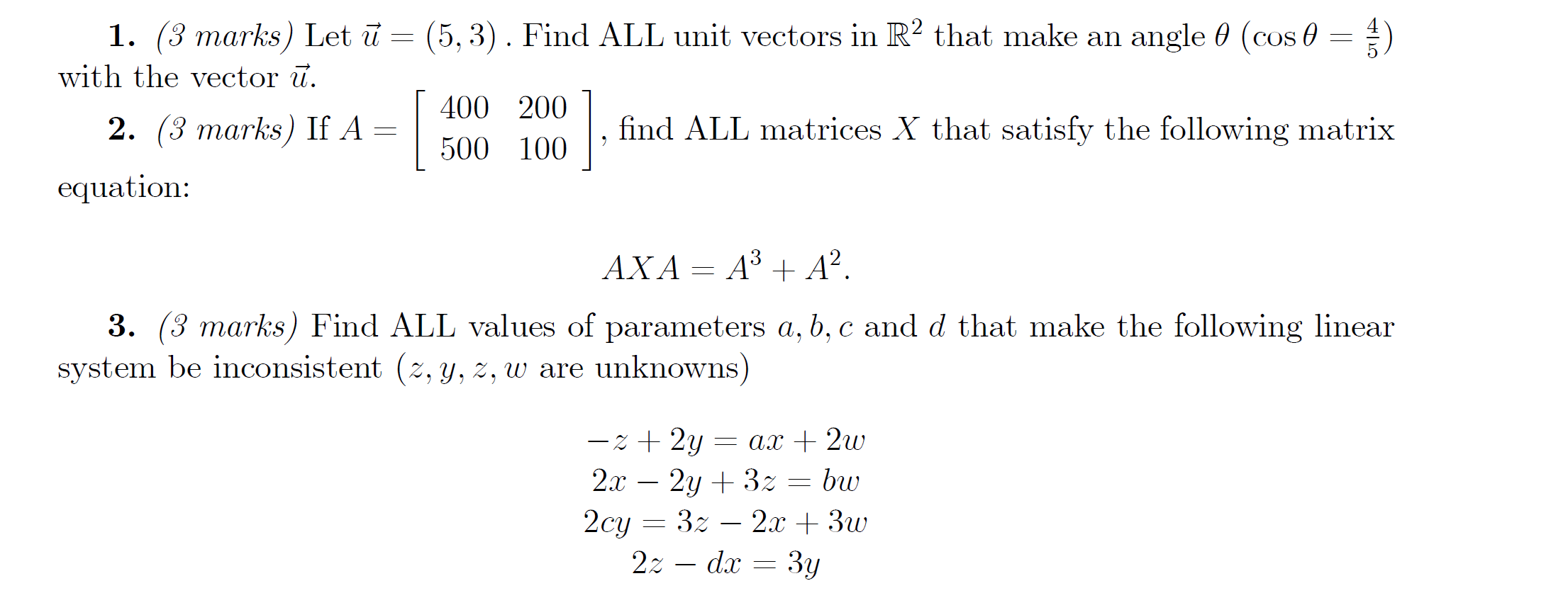 question1,2,3 about linear algebra, please help