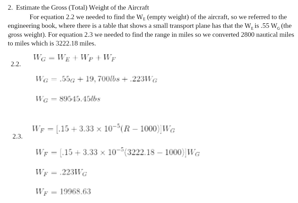 2. Estimate the Gross (Total) Weight of the