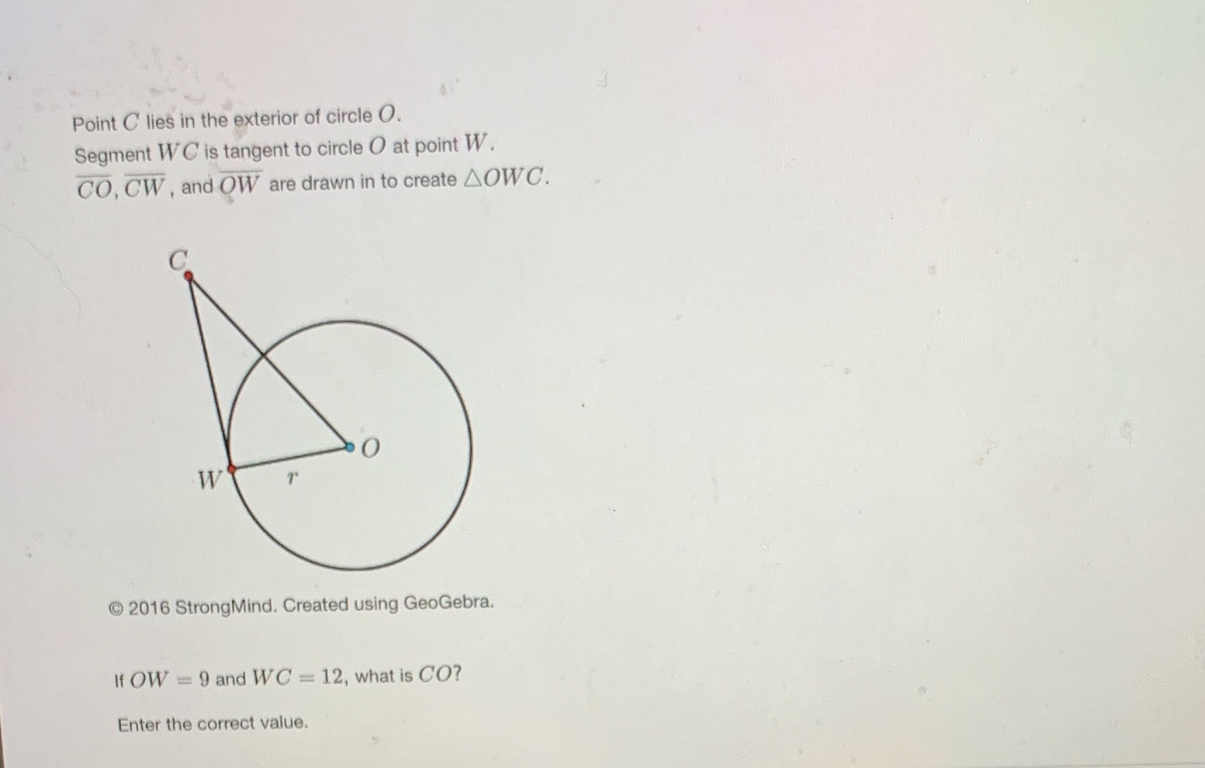 Point C lies in the exterior of circle O. Segment