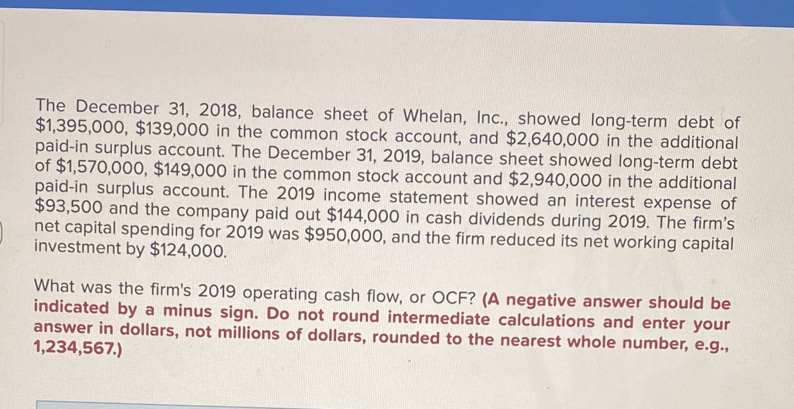 The December 31, 2018, balance sheet of Whelan,