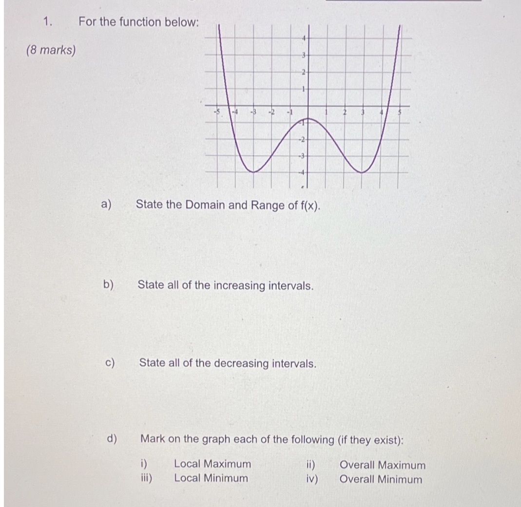 1 . For the function below: (8 marks) a) State