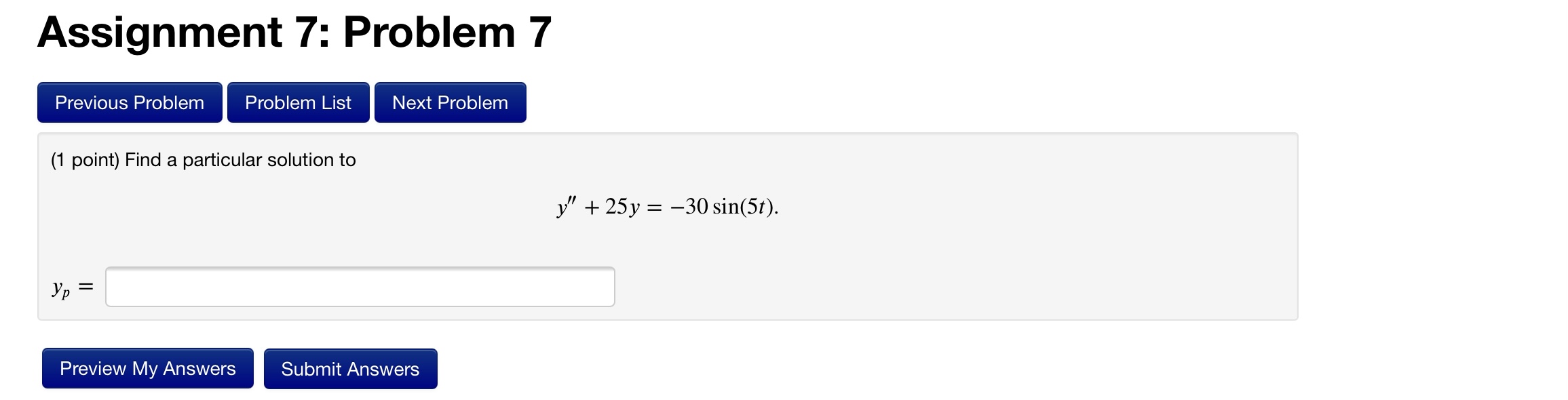 Assignment 7: Problem 7 Previous Problem Problem
