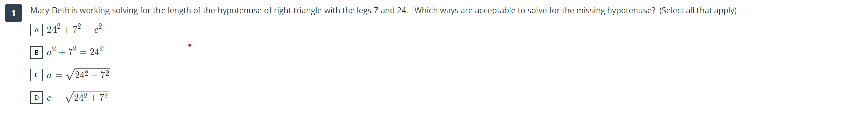 1 Mary-Beth is working solving for the length of