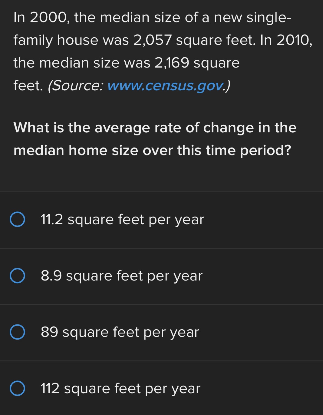 In 2000, the median size of a new single family
